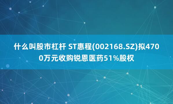 什么叫股市杠杆 ST惠程(002168.SZ)拟4700万元收购锐恩医药51%股权